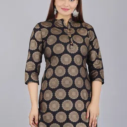 KALINI Ethnic Motifs Printed Mandarin Collar Pure Cotton Pathani Kurti-image-12