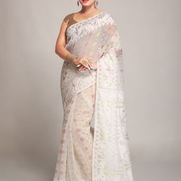BENGAL HANDLOOM Ethnic Motifs Woven Design Art Silk Jamdani Saree-image-94