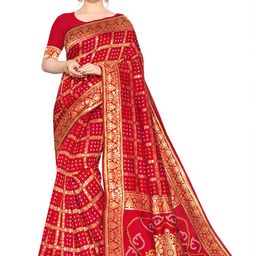 Leeza Store Ethnic Motifs Zari Silk Blend Bandhani Saree-image-22