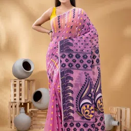 DESH BIDESH Ethnic Motifs Woven Design Pure Cotton Jamdani Saree-picture-26