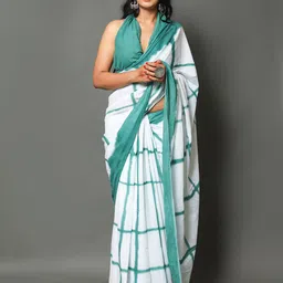 Sanganeri Print Checked Pure Cotton Bandhani Saree-25