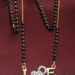 Kennice Gold-Plated American Diamond-Studded & Beaded Love Pendant Mangalsutra-picture-46