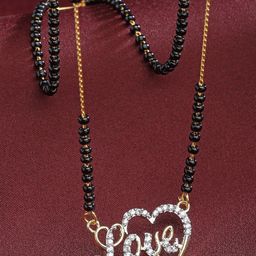 Kennice Gold-Plated American Diamond-Studded & Beaded Love Pendant Mangalsutra-image-7