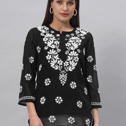 PARAMOUNT CHIKAN Ethnic Motifs Embroidered Chikankari Kurti With Slip-image-52
