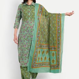 Krati Creations Floral Printed Beads & Stones Pure Cotton Kurta With Salwar & Dupatta-image-89