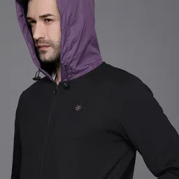 WROGN Men Black Contrast Hood Front-Open Sweatshirt-picture-10