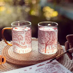 Strokes by Namrata Mehta Brown 2 Pieces Printed Glass Mugs 350 ml-33