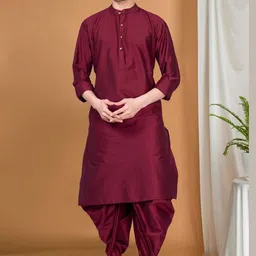 SHIWAM ETHNIX Mandarin Collar Long Sleeves Regular Kurta with Dhoti Pants-picture-47