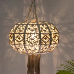 Homesake Beige Farmhouse Hand-Woven Chandelier Hanging Lamp with Boho Drum Pendant-24