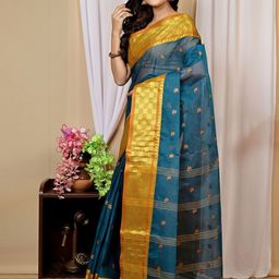 PuJoy Woven Design Pure Cotton Handloom Taant Saree-image-132