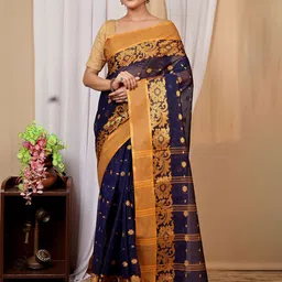 PuJoy Woven Design Zari Pure Cotton Taant Saree-picture-43