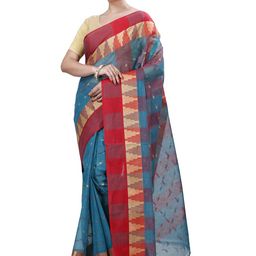 PuJoy Ethnic Motifs Woven Design Pure Cotton Taant Saree-18