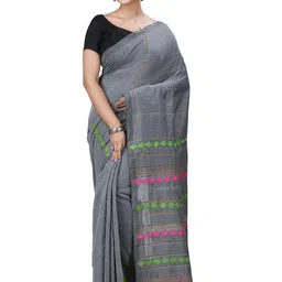PuJoy Woven Design Pure Cotton Taant Saree with Blouse-picture-12