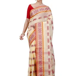 PuJoy Woven Design Pure Cotton Taant Saree-picture-18