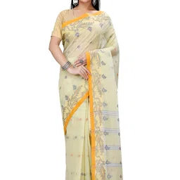 PuJoy Ethnic Motifs Woven Design Pure Cotton Taant Saree-picture-29