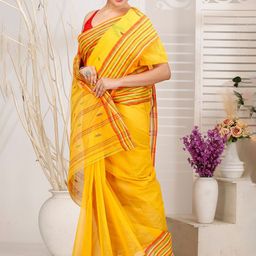 PuJoy Woven Design Pure Cotton Taant Saree-image-93