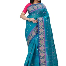 PuJoy Woven Design Pure Cotton Taant Saree-16