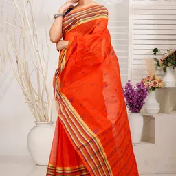 PuJoy Woven Design Pure Cotton Handloom Taant Saree-picture-55