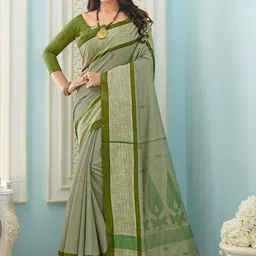 Mitera Green & Off White Ethnic Motifs Art Silk Bhagalpuri Saree-image-95