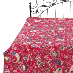 Exotic India Pink & Blue Floral Cotton 300 TC Cotton Queen Bedsheet-image-42