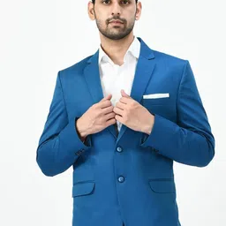 TrulyFeb Men Blue Solid Single-Breasted Formal Blazer-picture-4