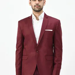 TrulyFeb Men Maroon Solid Slim-Fit Single-Breasted Formal Blazer-picture-6