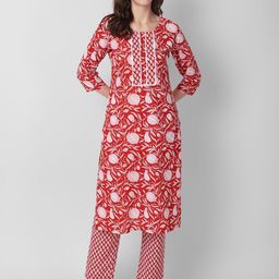 Haute and Humble Floral Printed Cotton Kurta with Trousers & Dupatta-image-58