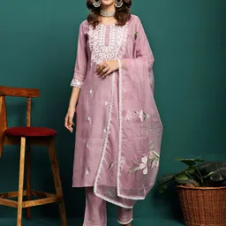 Sangria Embroidered Straight Kurta With Trouser & Dupatta-18