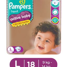 Pampers Active Baby Taped Diapers, Large size diapers, (L) 18 count, taped style custom fit-image-26