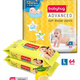 Babyhug Advanced Pant Style Diapers Large - 64 Pieces & 2 Packs Of Babyhug Premium Baby Lemon Wipes - 72 Pieces-3