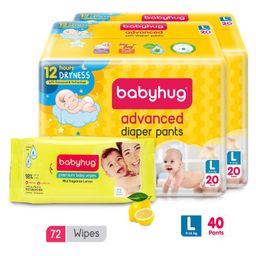 Babyhug Advanced Pant Style Diapers Large - 20 Pieces Pack of 2 with Babyhug Premium Baby Lemon Wipes - 72 Pieces-16