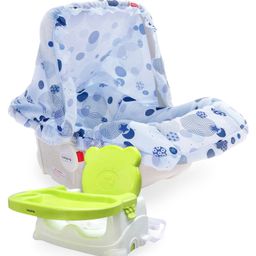 Babyhug Spring 5 in 1 Carry Cot Cum Rocker With Mosquito Net - Blue AND Babyhug Raise Me Up Baby Booster Seat With Adjustable Food Tray & 3 Point Safety Harness - Green White-image-106