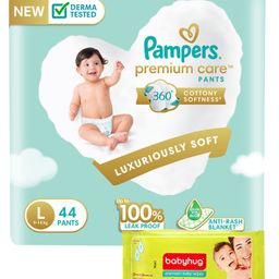 Pampers Premium Care Pant Style Diapers Large - 44 Pieces & Babyhug Premium Baby Wipes - 80 Pieces-image-74