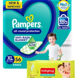 Pampers Pant Style Diapers XL Size - 56 Pieces & Babyhug Premium Baby Wipes - 80 Pieces-6
