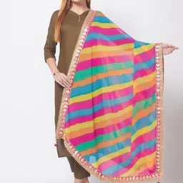 Dupatta Bazaar Blue & Yellow Printed Dupatta with Gotta Patti-picture-0