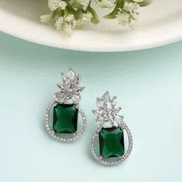 DressBerry Silver-Plated Green & White AD-Studded Paisley Shaped Studs Earrings-42