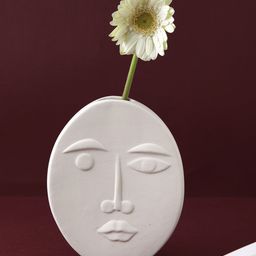 TAYHAA White Textured Ceramic Medium Face Shaped Vase-image-19