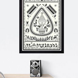 Gallery99 Unisex White & Black Hand Painted Warli Art Texture Paper Framed Wall Art-image-87