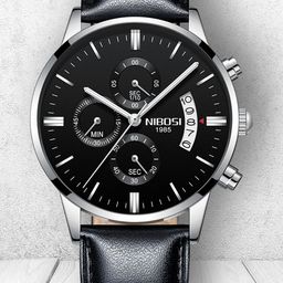 Nibosi Men Black Dial & Black Leather Straps Analogue Chronograph Watch-17