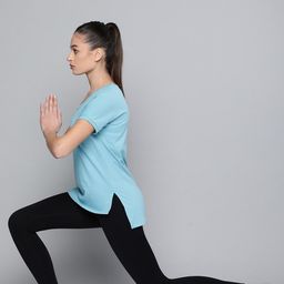 HRX By Hrithik Roshan Yoga Women Delphinium Blue Pure Cotton Rapid-Dry Solid  Sustainable Tshirt-image-121