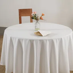 HANDICRAFT PALACE White Cotton Round 4-Seater Table Cover With Napkin Set-23