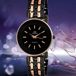 IIK COLLECTION Round Dial Black & Rose Gold Stainless Steel Analogue Watch-93