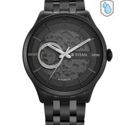 Titan Men Black Dial & Black Stainless Steel Bracelet Style Straps Analogue Watch-44