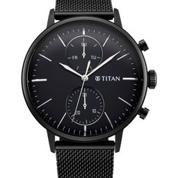 Titan Men Black Dial & Black Stainless Steel Bracelet Style Straps Analogue Watch-23