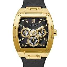 GUESS Men Black Printed Dial & Black Leather Strap Analogue Automatic Motion Powered Watch-24