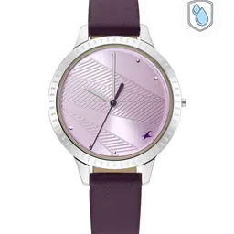 Fastrack Women Purple Brass Textured Dial & Purple Leather Straps Analogue Watch 6267SL01-11