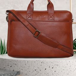 OLIVE MIST Unisex Tan & Gold-Toned Leather Laptop Bag-18
