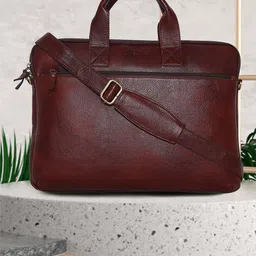 OLIVE MIST Unisex Brown Leather Laptop Bag-image-86