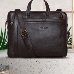 OLIVE MIST Unisex Brown Leather Laptop Bag-image-72