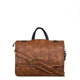 LOREM Men Tan & Black Textured Synthetic Leather Laptop Bag-picture-55